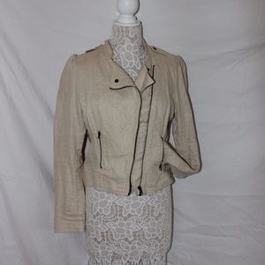 H&M tan cropped linen zip jacket